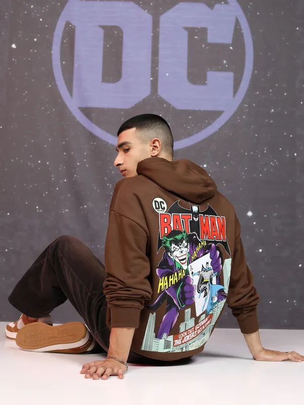 DC By Highlander Men Brown Batman Hooded Pullover Sweatshirt