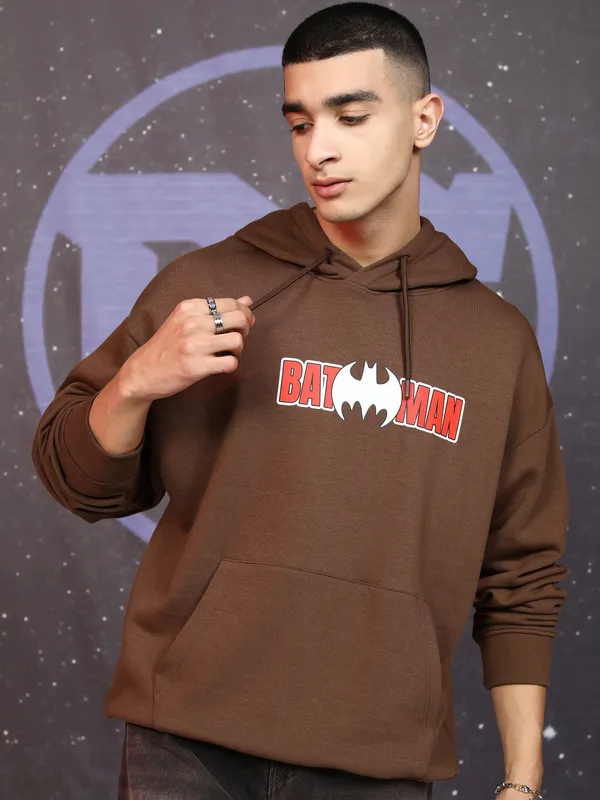 DC By Highlander Men Brown Batman Hooded Pullover Sweatshirt