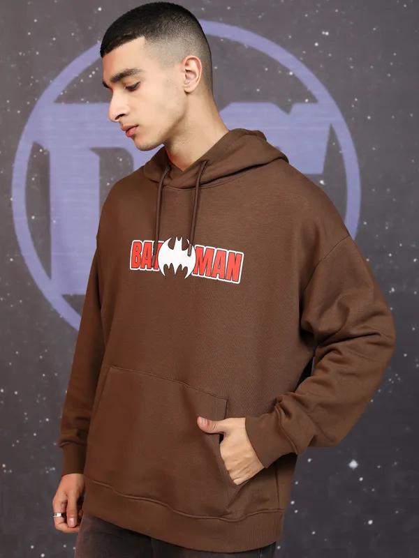 DC By Highlander Men Brown Batman Hooded Pullover Sweatshirt