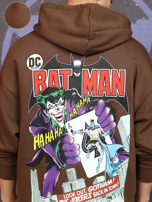 DC By Highlander Men Brown Batman Hooded Pullover Sweatshirt