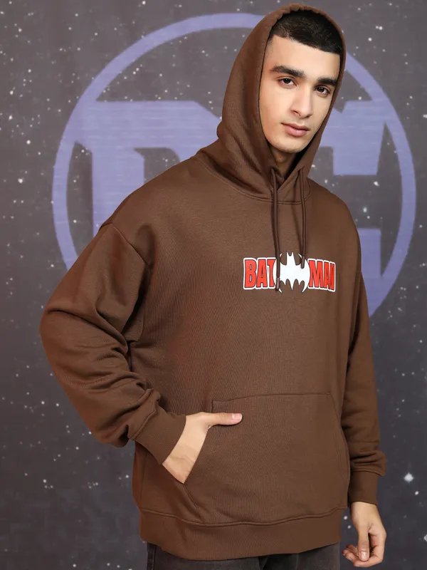 DC By Highlander Men Brown Batman Hooded Pullover Sweatshirt