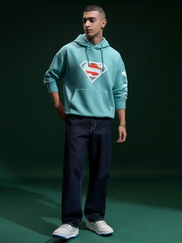DC Comics By Highlander Men Blue Superman Hood Pullover Sweatshirt