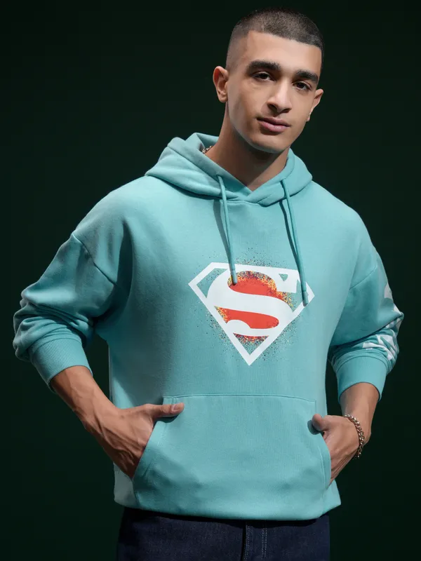 DC Comics By Highlander Men Blue Superman Hood Pullover Sweatshirt
