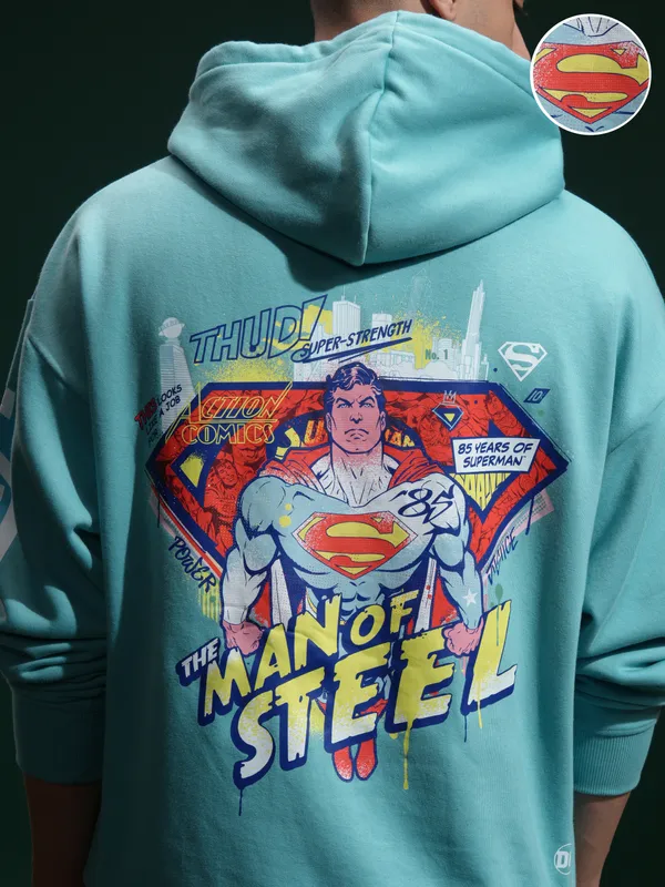 DC Comics By Highlander Men Blue Superman Hood Pullover Sweatshirt