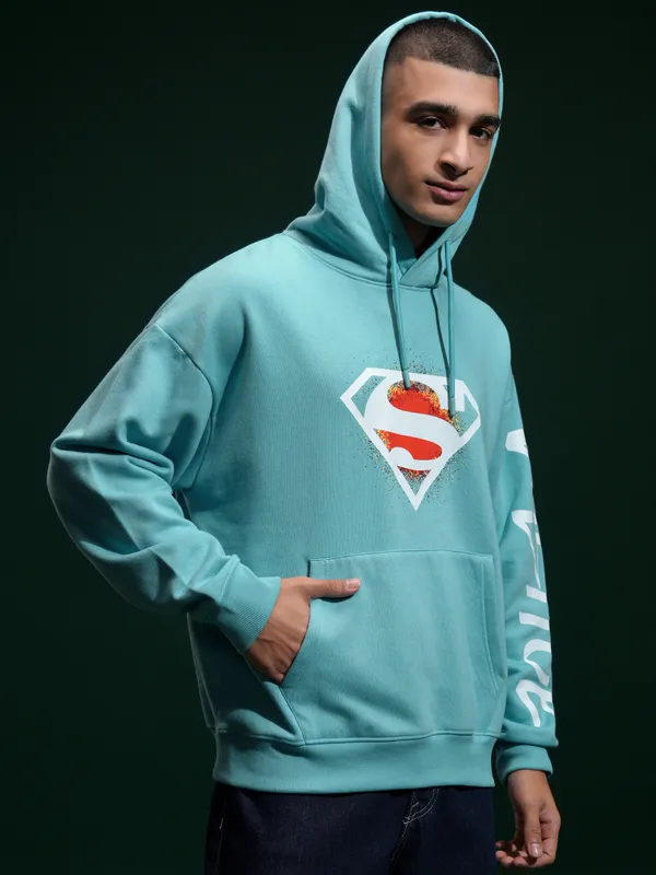 DC Comics By Highlander Men Blue Superman Hood Pullover Sweatshirt