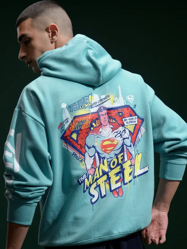 DC By Highlander Men Blue Superman Hooded Pullover Sweatshirt