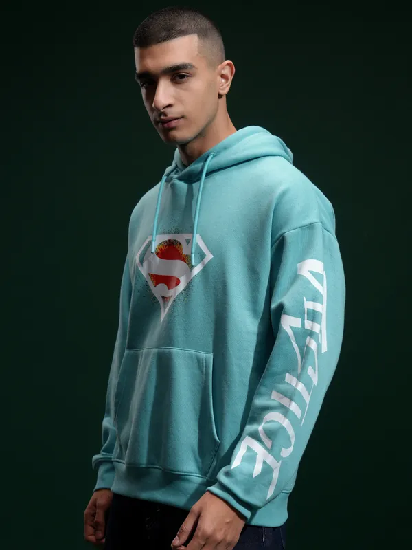 DC By Highlander Men Blue Superman Hooded Pullover Sweatshirt