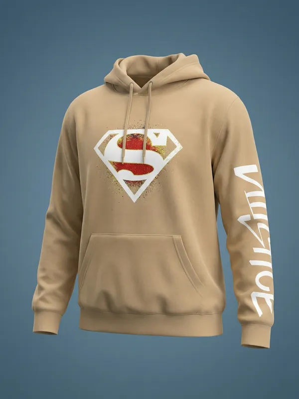 DC By Highlander Men Brown Superman Hooded Pullover Sweatshirt