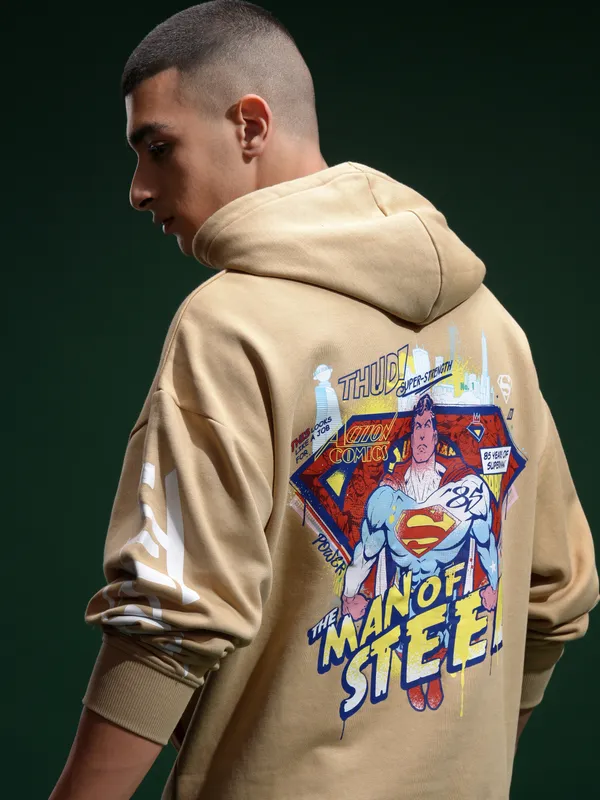 DC Comics By Highlander Men Brown Superman Hood Pullover Sweatshirt