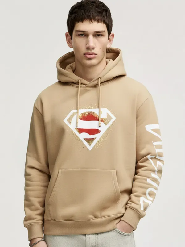 DC By Highlander Men Brown Superman Hooded Pullover Sweatshirt