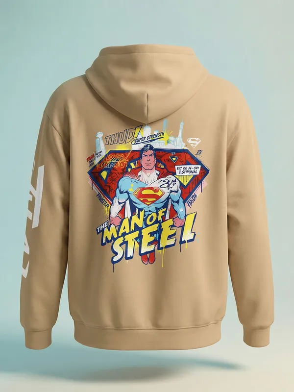 DC By Highlander Men Brown Superman Hooded Pullover Sweatshirt