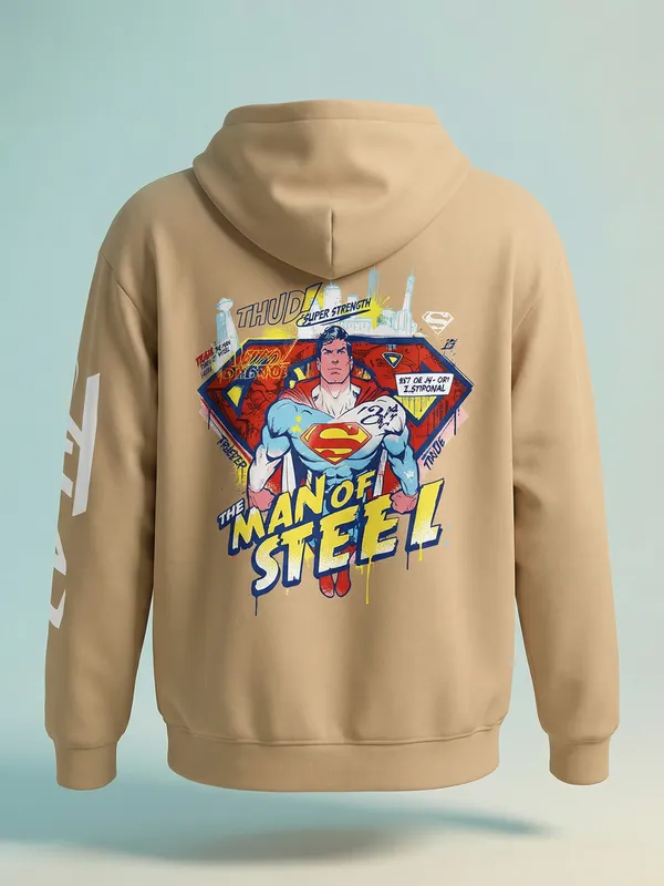 DC By Highlander Men Brown Superman Hooded Pullover Sweatshirt