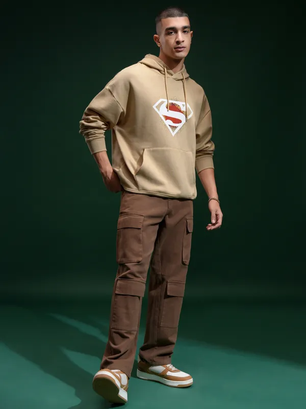DC Comics By Highlander Men Brown Superman Hood Pullover Sweatshirt