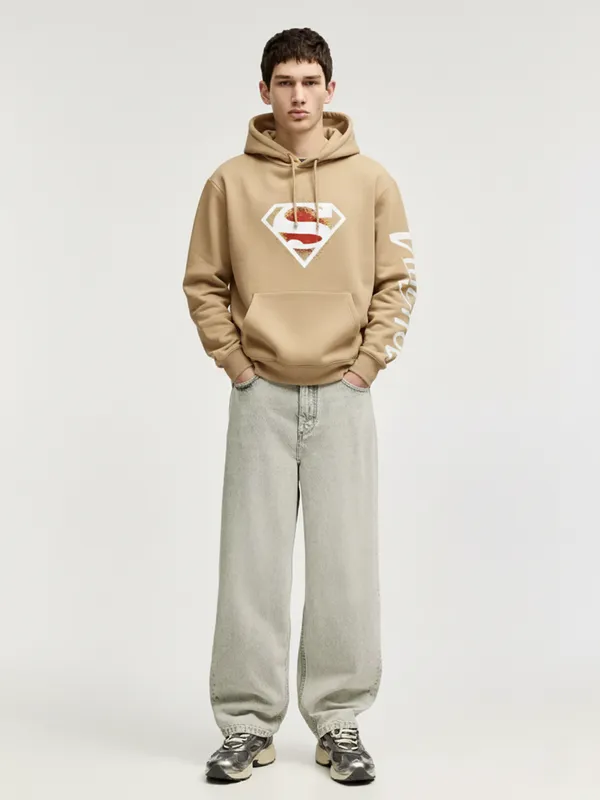 DC By Highlander Men Brown Superman Hooded Pullover Sweatshirt