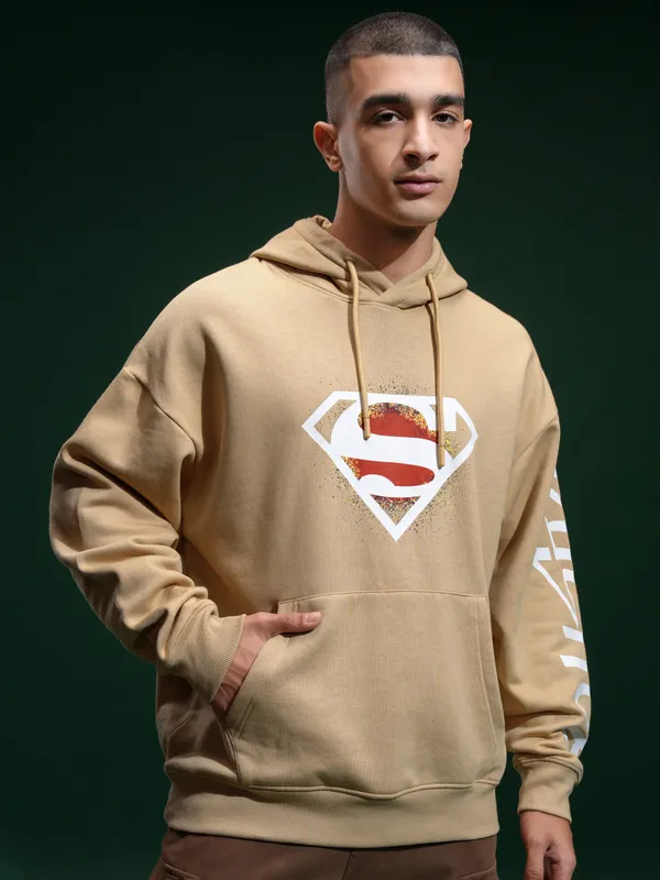 DC Comics By Highlander Men Brown Superman Hood Pullover Sweatshirt