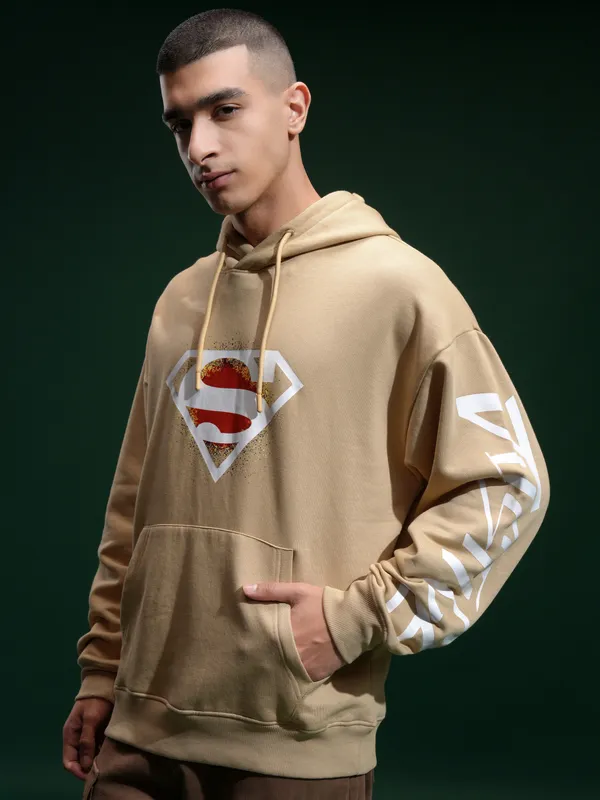 DC Comics By Highlander Men Brown Superman Hood Pullover Sweatshirt