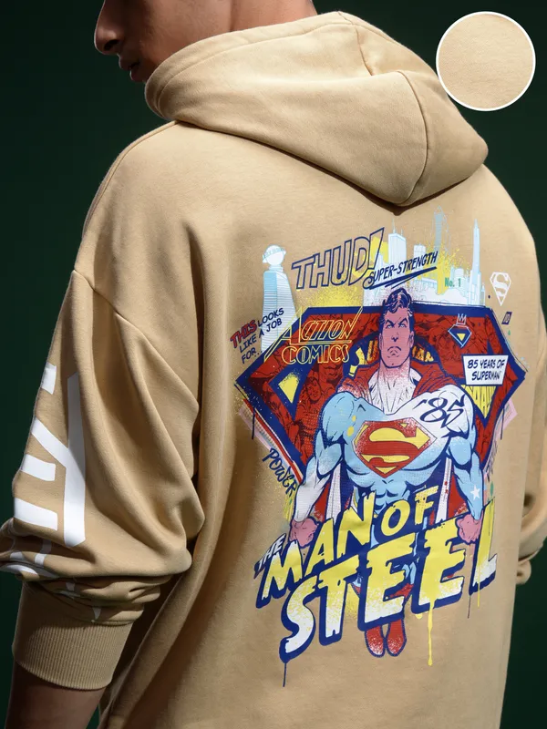 DC Comics By Highlander Men Brown Superman Hood Pullover Sweatshirt