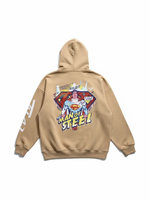 DC By Highlander Men Brown Superman Hooded Pullover Sweatshirt