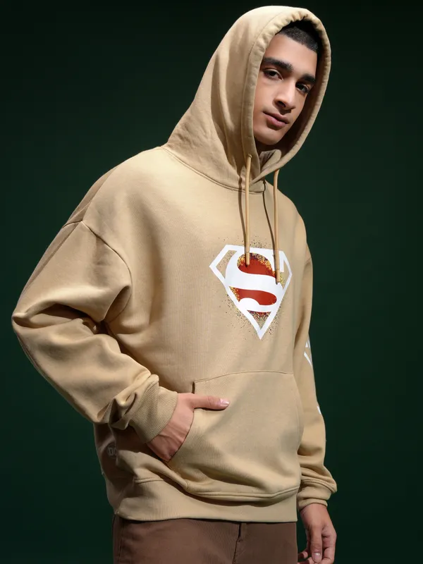 DC Comics By Highlander Men Brown Superman Hood Pullover Sweatshirt
