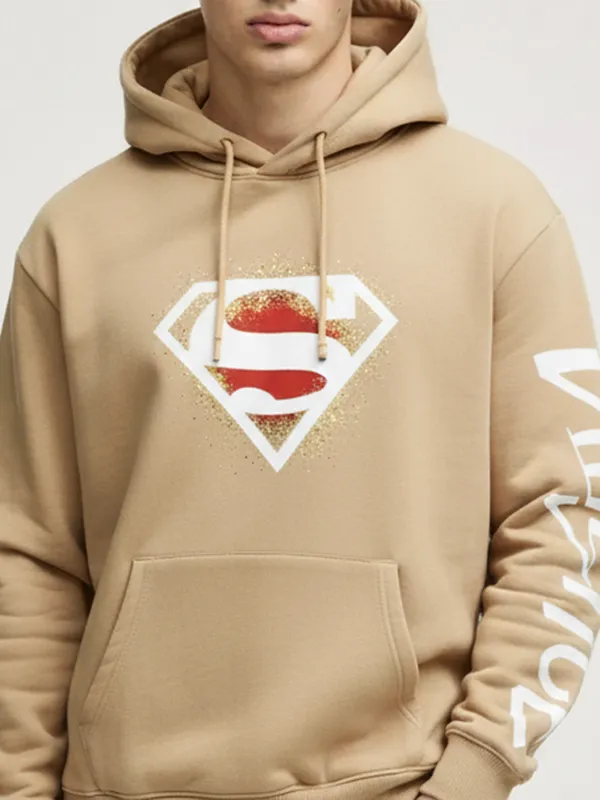 DC By Highlander Men Brown Superman Hooded Pullover Sweatshirt