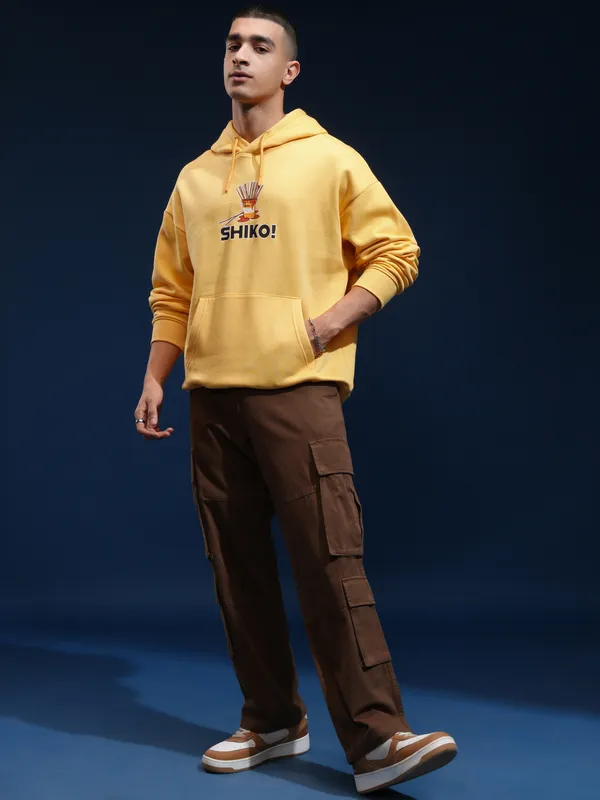 Disney By Highlander Men Yellow Shiko Hoodie Oversized Fit Sweatshirt