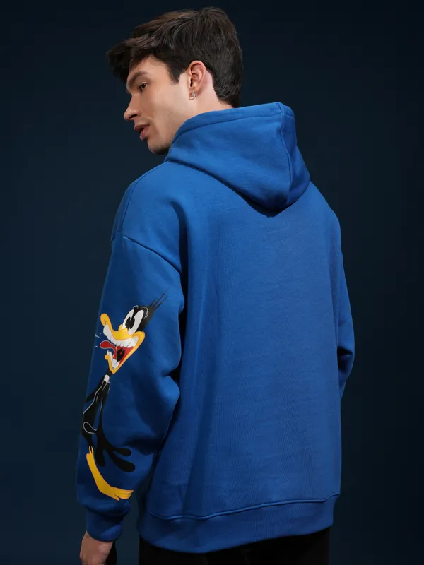 WB By Highlander Men Blue Looney Tunes Hood Pullover Oversized Fit Sweatshirt