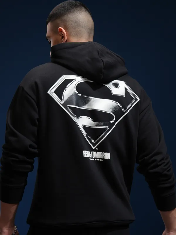 DC By Highlander Men Black Superman Hooded Pullover Sweatshirt