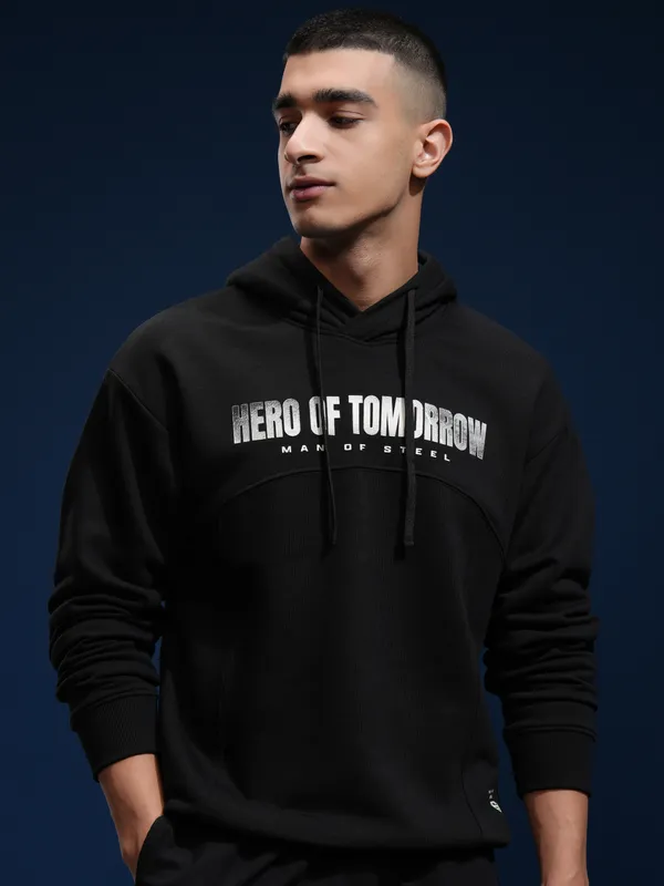 DC By Highlander Men Black Superman Hooded Pullover Sweatshirt