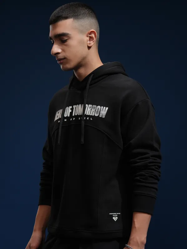 DC By Highlander Men Black Superman Hooded Pullover Sweatshirt