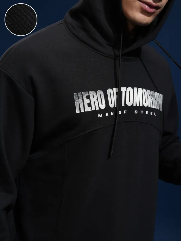 DC By Highlander Men Black Superman Hooded Pullover Sweatshirt