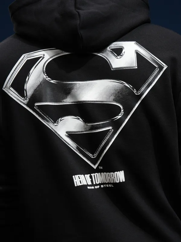 DC By Highlander Men Black Superman Hooded Pullover Sweatshirt