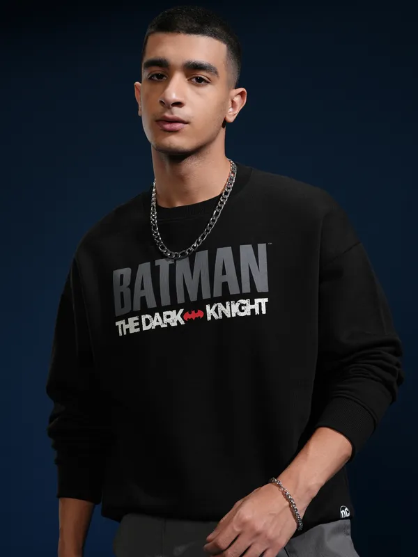 DC Comics By Highlander Men Black Batman Round Neck Pullover Sweatshirt