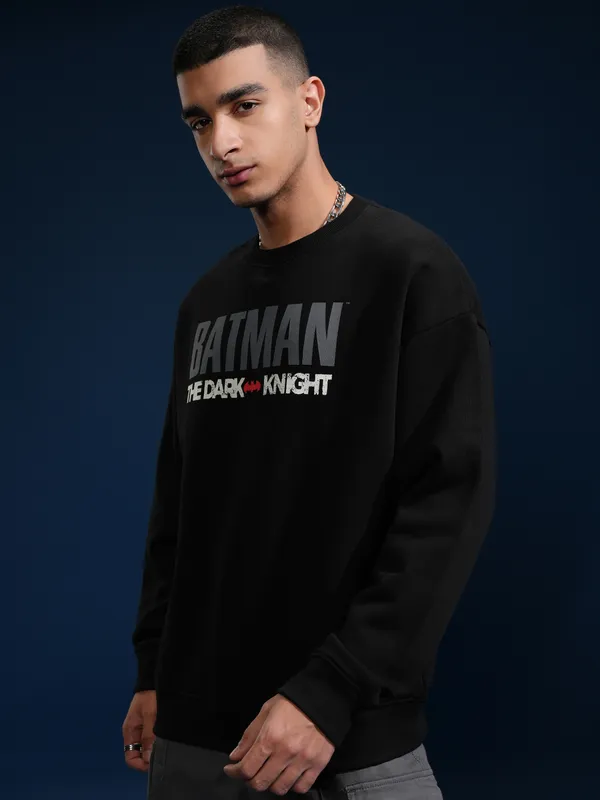 DC Comics By Highlander Men Black Batman Round Neck Pullover Sweatshirt