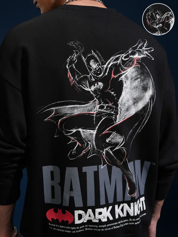 DC Comics By Highlander Men Black Batman Round Neck Pullover Sweatshirt