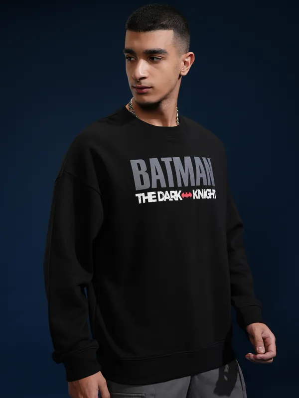 DC Comics By Highlander Men Black Batman Round Neck Pullover Sweatshirt
