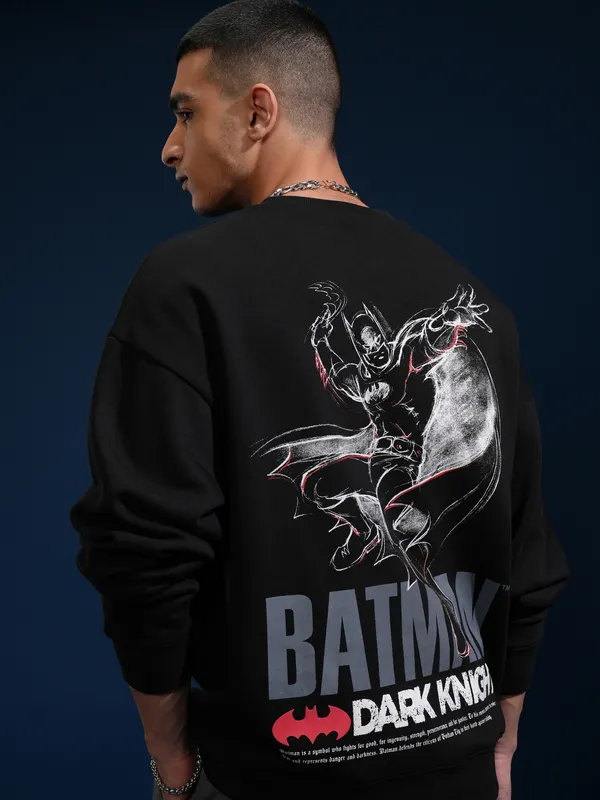 DC By Highlander Men Black Batman Round Neck Pullover Sweatshirt