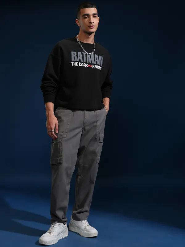 DC By Highlander Men Black Batman Round Neck Pullover Sweatshirt