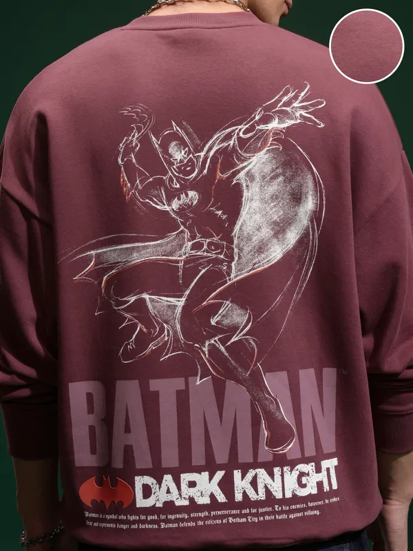 DC Comics By Highlander Men Maroon Batman Round Neck Pullover Sweatshirt
