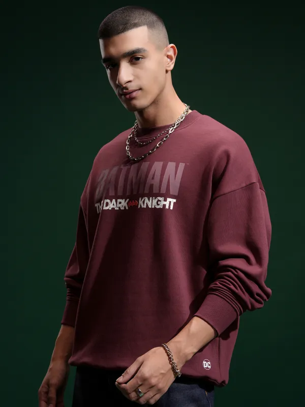 DC By Highlander Men Maroon Batman Round Neck Pullover Sweatshirt