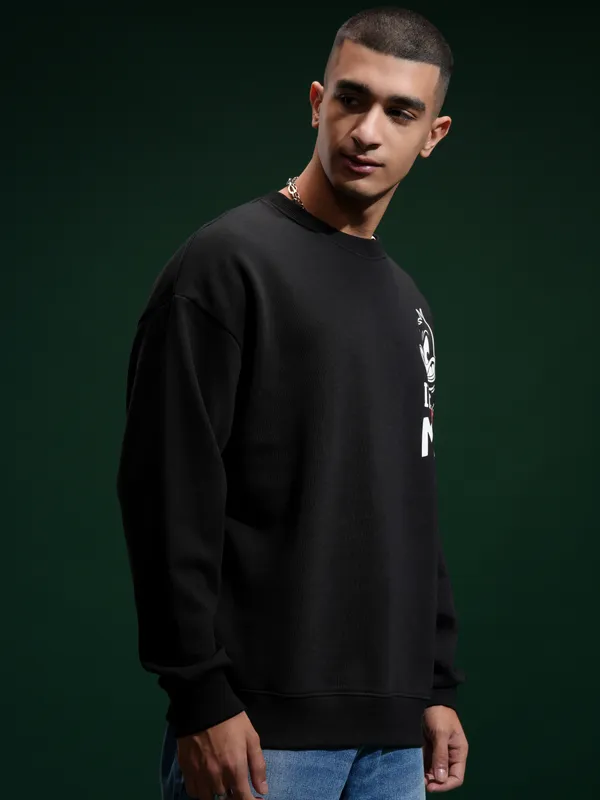 WB By Highlander Men Black Daffy Duck Round Neck Pullover Sweatshirt