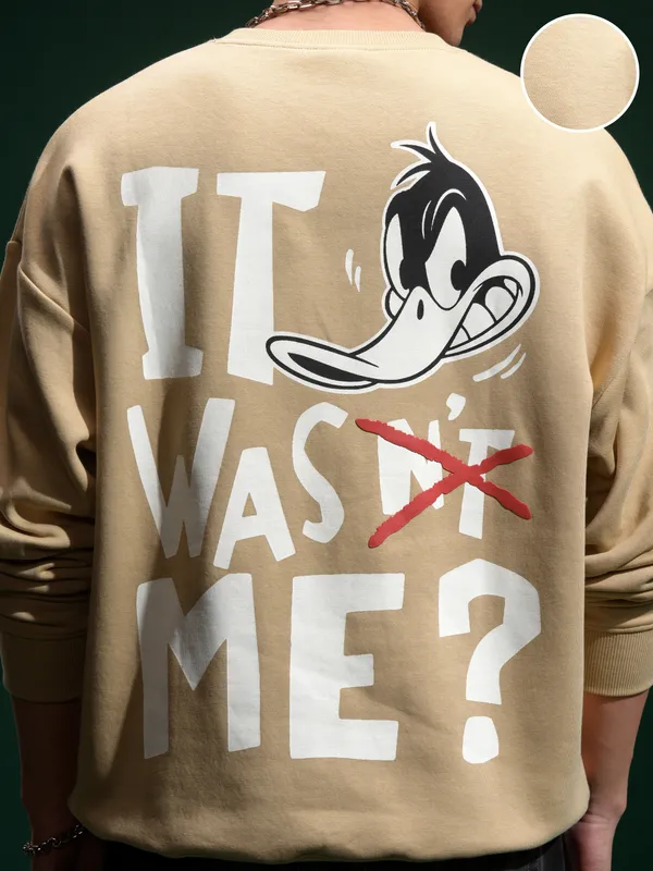 WB By Highlander Men Brown Daffy Duck Round Neck Pullover Sweatshirt