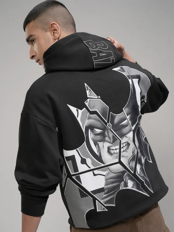 Highlander Men Black Printed Pullover Hood Sweatshirt