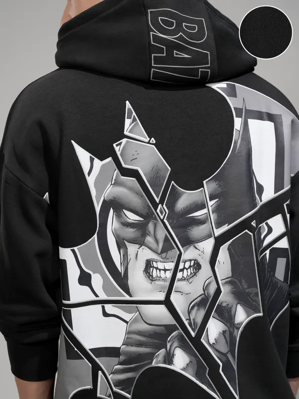 Highlander Men Black Printed Pullover Hood Sweatshirt