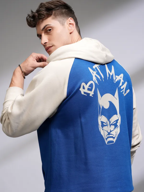 DC By Highlander Men Blue Batman Hood Printed Oversized Fit Sweatshirt