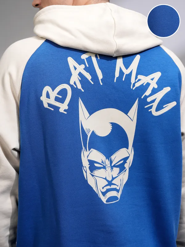 DC By Highlander Men Blue Batman Hood Printed Oversized Fit Sweatshirt