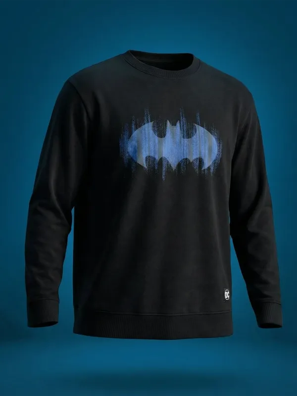 DC By Highlander Men Black Batman Round Neck Pullover Sweatshirt