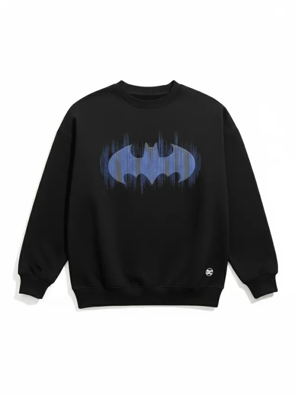 DC By Highlander Men Black Batman Round Neck Pullover Sweatshirt