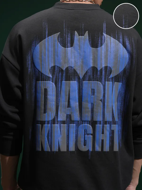 DC Comics By Highlander Men Black Batman Round Neck Pullover Sweatshirt