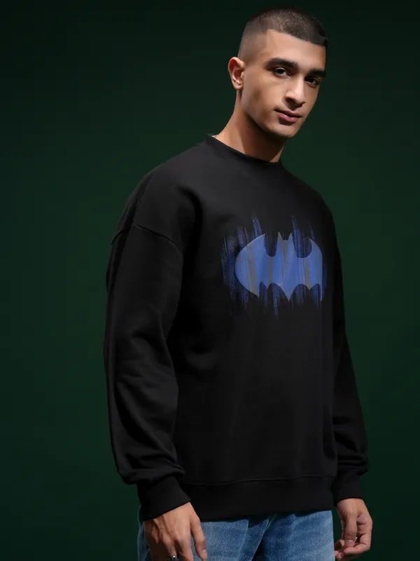DC Comics By Highlander Men Black Batman Round Neck Pullover Sweatshirt