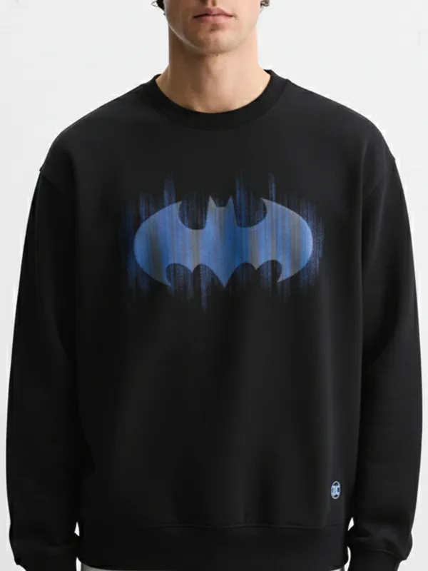 DC By Highlander Men Black Batman Round Neck Pullover Sweatshirt